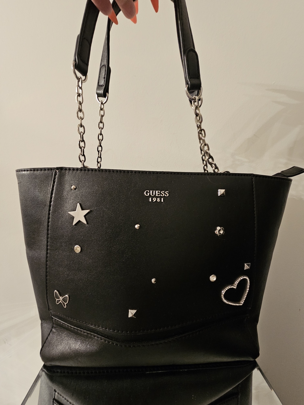 GUESS Black Studded Tote Bag